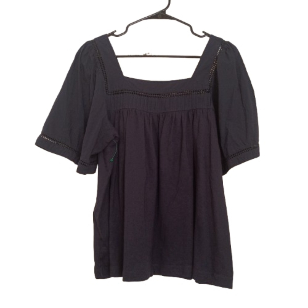Elie Tahari Blue Eyelet Derail Puff Short Sleeve Flowy Modal Cotton Top M - Picture 11 of 14